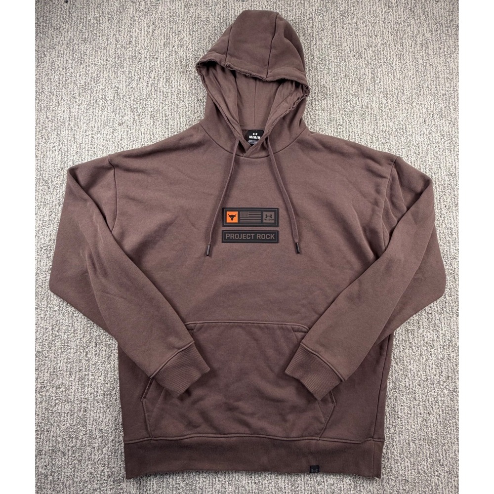 Under Armour Project Rock Hoodie Men M Brown Freedom Brahma Bull Sweatshirt
